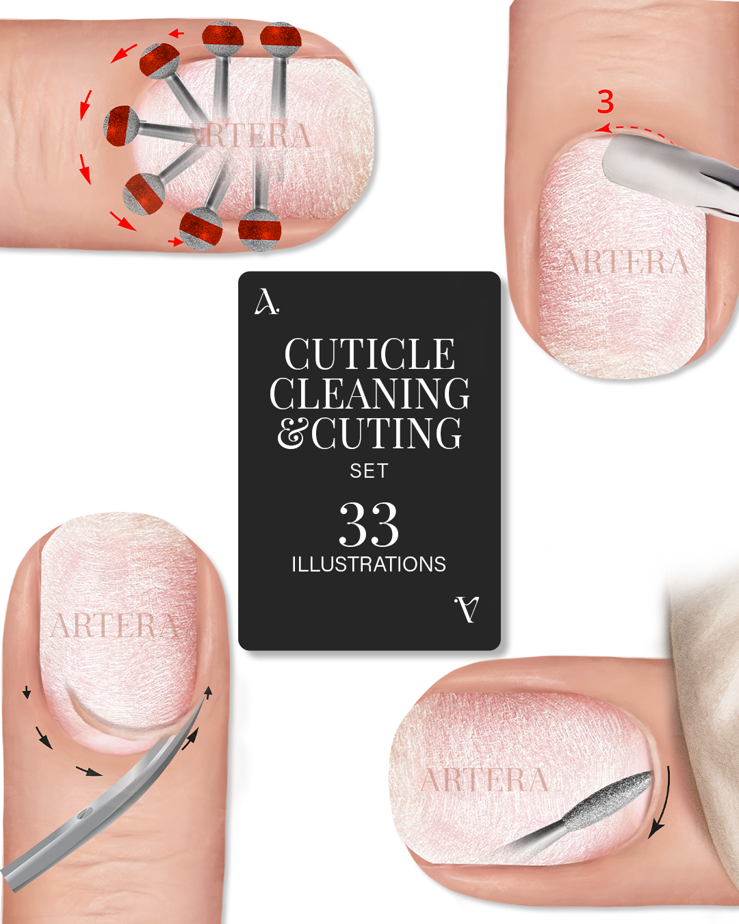 Cuticle Cleaning & Trimming - Set of 33 illustrations