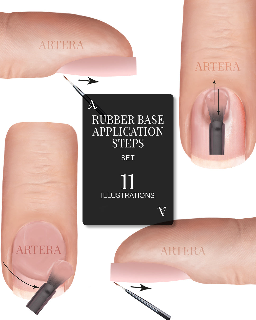 Rubber base application - Set of 11 illustrations