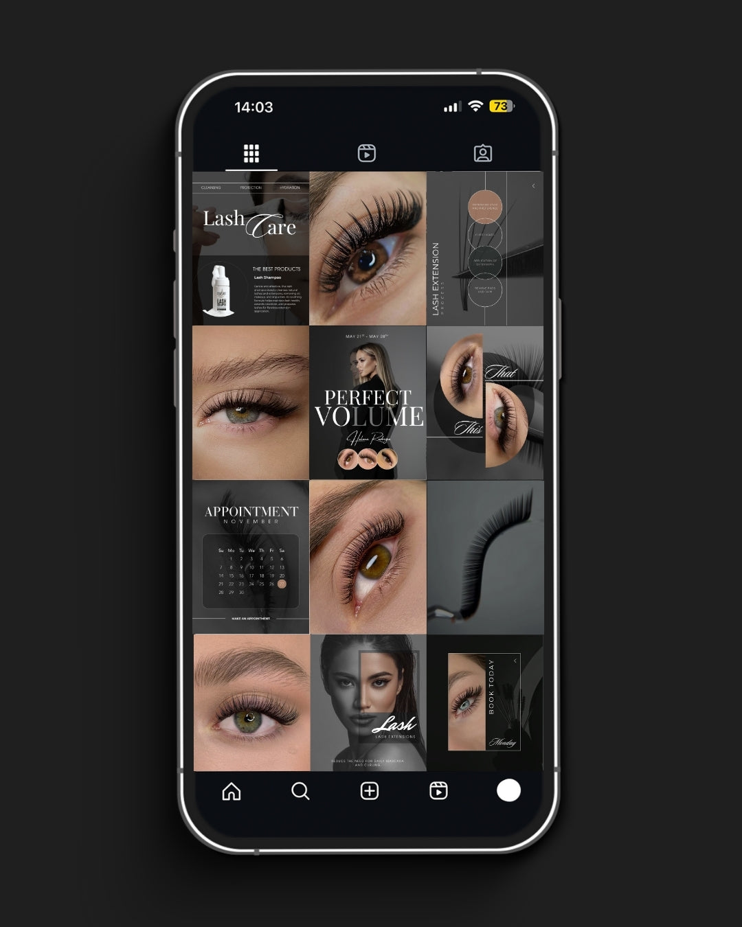 Modern lash business templates for building a cohesive Instagram feed.